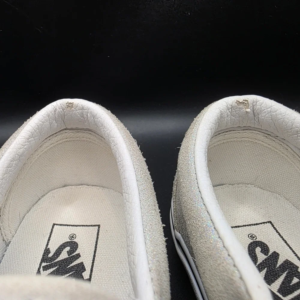 Vans Classic Slip-On Silver Iridescent Glitter Suede Sneakers Womens 8.5 500714